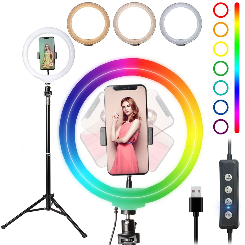 Starbea 10'' Selfie Ring Light with Tripod Stand and Phone Holder Photographic lighting LED Circle Ringlight RGB Camera light for Makeup YouTube Tiktok (RGB)