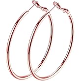 Rose Gold Hoop Earrings for Women, Fashion Round Lightweight Hoops Earrings Gift White Gold Rose Gold Plated 40mm - 50mm - 60mm