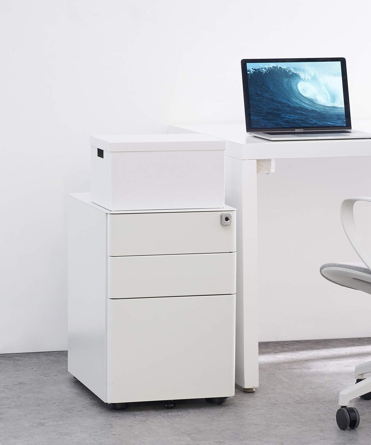EKSTERE 3 Drawers Mobile File Cabinet Filing Pedestal with Fingerprint Lock System Under Desk White : Office Products