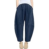 TARSE Womens Corduroy Harem Pants Casual Elastic Waist Wide Leg Pants Loose Fit Baggy Trousers with Pockets
