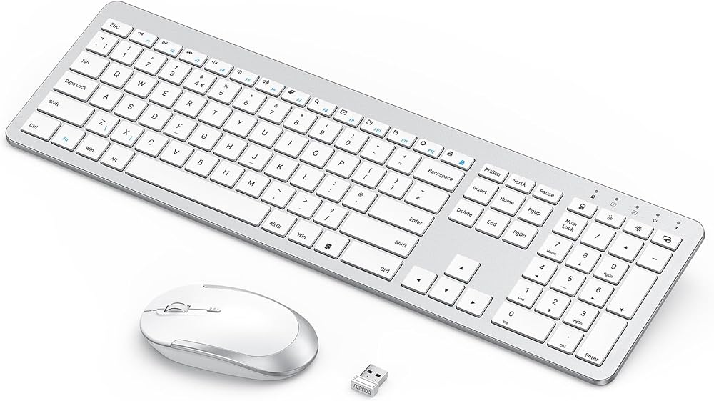 Seenda Wireless Keyboard and Mouse SK38-3 Ultra Slim USB UK Layout Silver White
