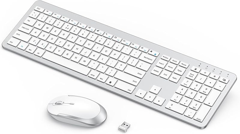 Seenda Wireless Keyboard and Mouse SK38-3 Ultra Slim USB UK Layout Silver White