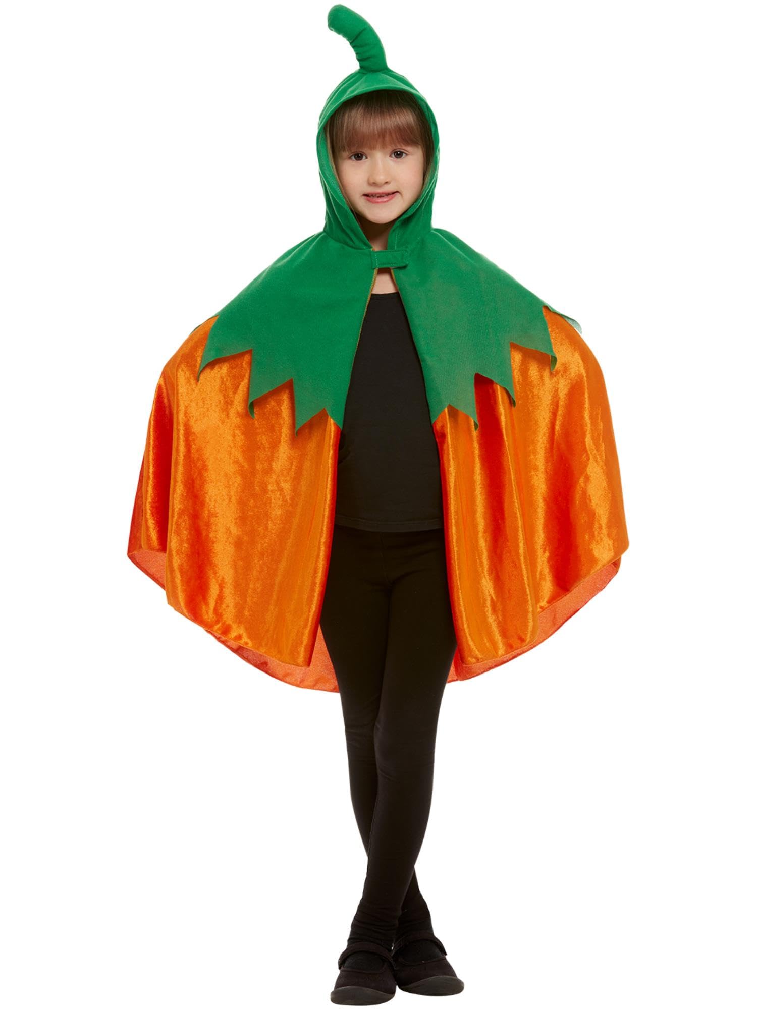 Smiffys Pumpkin Hooded Cape, Orange, Halloween Child Fancy Dress, Pumpkin Dress Up Accessories