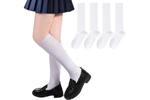 LAINLIGHT 4 Pairs Girls Knee High Socks Stripe Seamless Toe Kids School Uniform Socks Over The Knee Socks for Girls Boys
