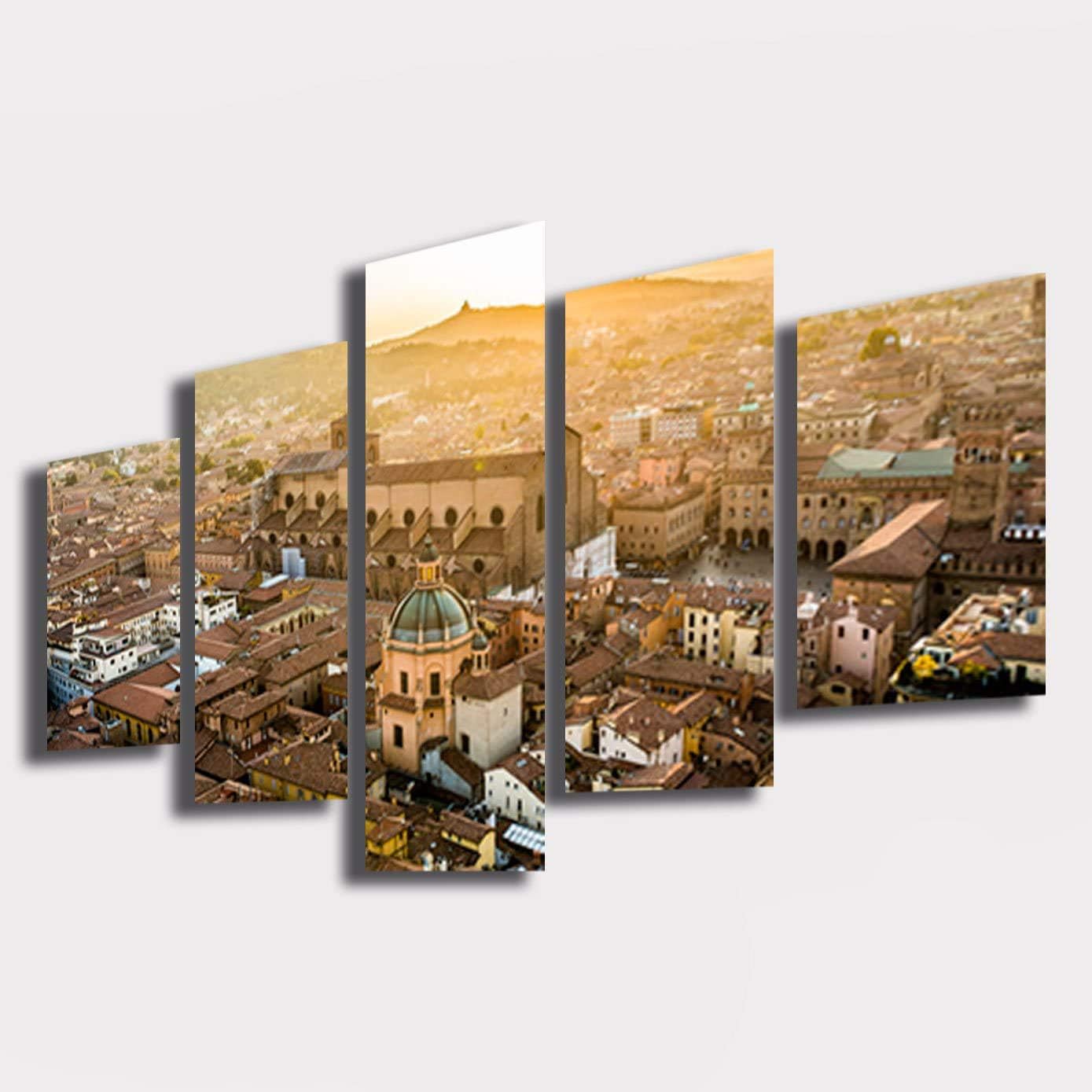 Quadro Moderno soggiorno GENOVA città Porto Mare città 100x70 cm 5 pezzi XXL Quadri Moderni Stampa Tela Canvas Arredamento Salotto Camera da letto