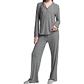 MANBEIYA Womens Pajama Sets 2 Piece Button Down Long Sleeve Soft Knitted Sleepwear Pjs Lounge Sets Nightwear