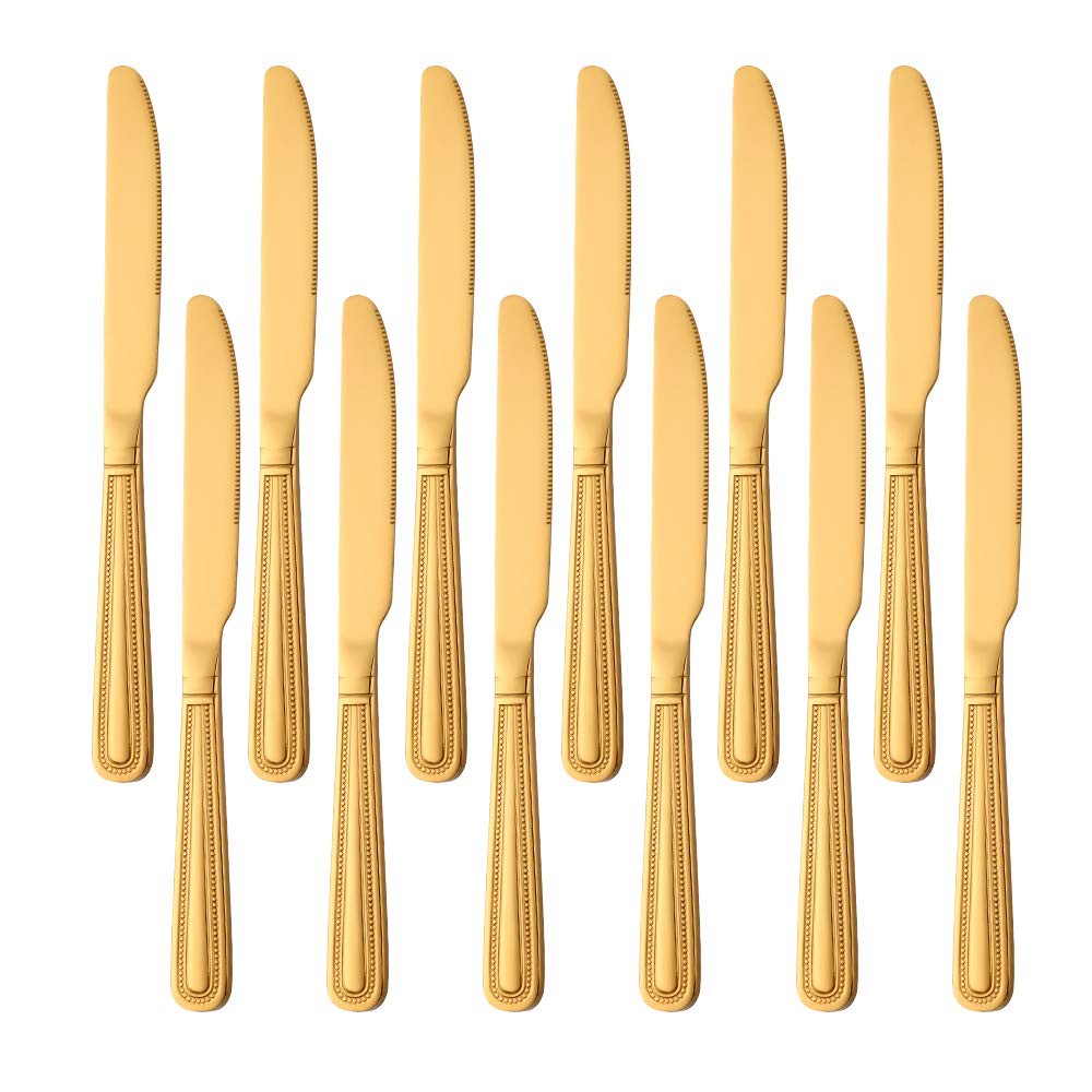 Buyer Star 12 Piece Gold Dessert Knives,18/0 Stainless Steel Cutlery Set for Home Kitchen and Restaurant, Knife Set
