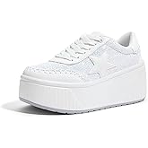 LUCKY STEP Women's Platform Chunky Sneakers Fashion Star Glitter Sparkly Wedge Walking Shoes High Heel Casual Shiny Thick Sole Footwear