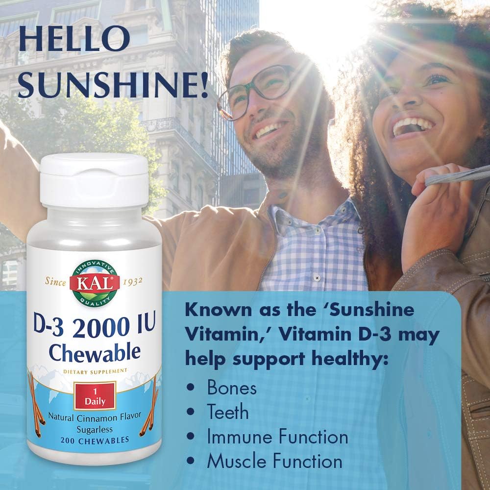 KAL D-3 2000 IU Sugarless Chewable Cinnamon, 200 Count: Health & Personal Care