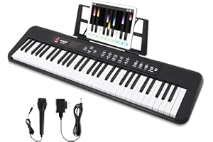 YEMKEZO 61 Key Keyboard Piano, Electronic Digital Piano with Built-In two Speaker Microphone,One Sheet Stand, Portable Keyboard Gift for Beginners Learning - Black（2023，New）