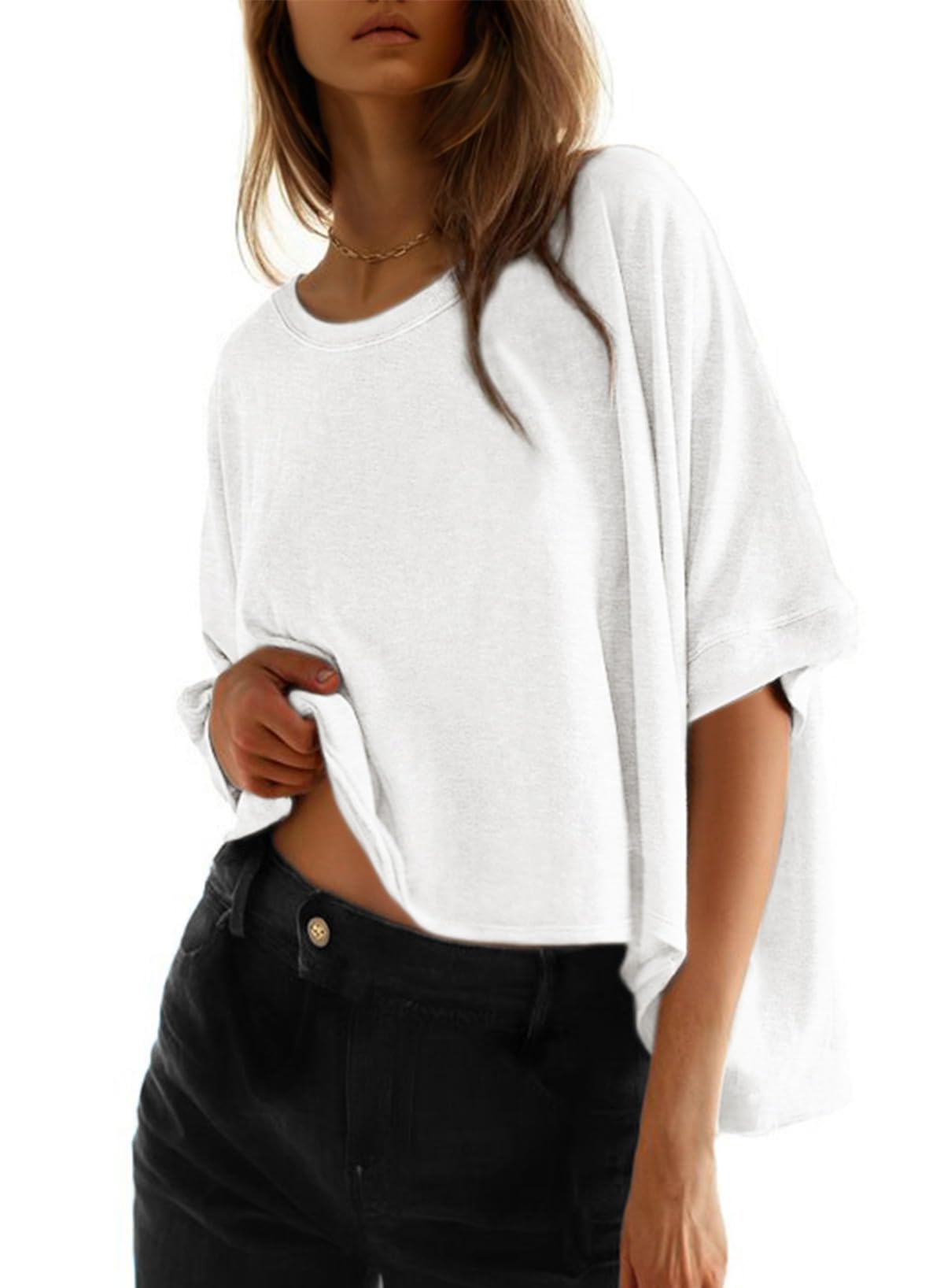 Photo 1 of Dokotoo Shirts for Women Summer 2025 Tops Plus Size Trendy Crop Cute Oversized Tshirts Short Sleeve Shirts Womens Fashion Spring Blouses Dressy Casual Workout Gym Clothes Clothing Basic Tees Whit L