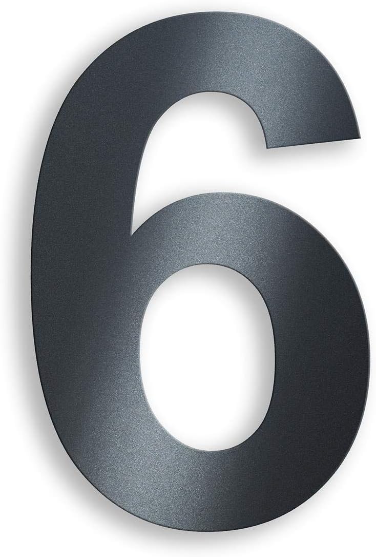 Metzler Hausnummer aus massivem Stahl in Anthrazit - RAL 7016 Anthrazitgrau Feinstruktur Pulverbeschichtet - Schrift Arial - Höhe 20 cm - Ziffer 6