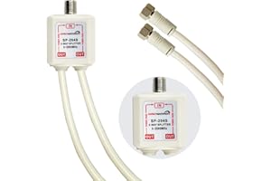 GROWORD Satellite Splitter 5-2500MHz, 2-Way CATV Splitter with RG6 Coaxial Cable and 2 Connectors, for Pass Power to LNB, Improve HD TV Satellite Antenna Signal Quality, Corrosion Resistant