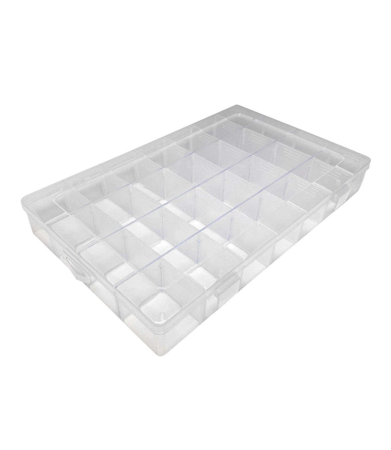 On1shelf Transparent Thick Hard Plastic Adjustable Compartment Slot Plastic Craft Storage Box Organizer For Toy Desktop Jewelry Accessory Drawer Or Kitchen (34.8x22.4x4.8cm)