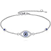 AXOMY Evil Eyes Bracelet 925 Sterling Silver Blue Eyes Cubic Zirconia Adjustable Protection Bracelets Evil Eyes Jewelry Gift for Women