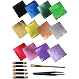 DECONICER 12 Colors Imitation Gold Leaf Sheets Multi-Color Gold Foil Papers and Tools - 600 Pieces for Arts Decoration, Handc