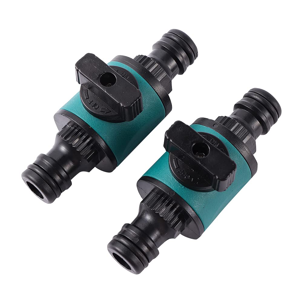 2 Pcs 16mm 2 Way Garden Hose Quick Connector with Shut Off Valve (2-Way 16mm)