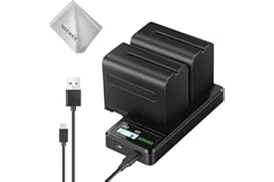 NEEWER 2Pcs NP-F970 7800mAh Replacement Batteries with Charger/Cleaning Cloth, Compatible with Sony NP-F970 F960 F950 F770 F7