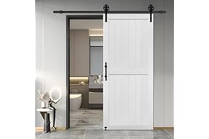 S&Z TOPHAND® 36in x 84in MDF Barn Door with 6.6FT Sliding Door Hardware Kit, 24-60in Solid Barn Door Slab Covered with Water-Proof PVC Surface, Simple Assembly is Required(Big Wheel)