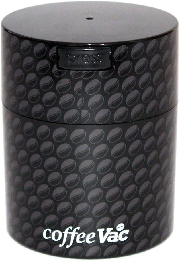 Coffeevac 1/2lb Sempre Fresco - Vacuum seals with a push of a button, Black with Bean and Logo