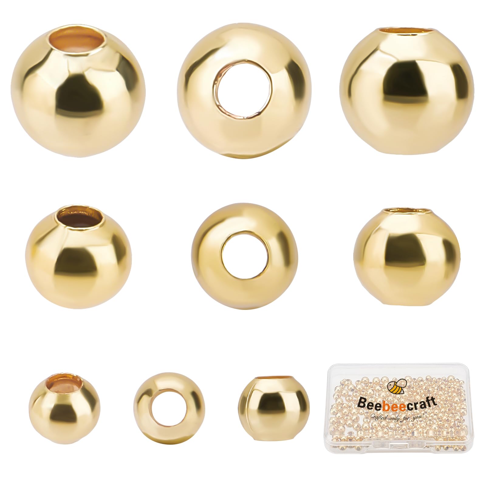 Beebeecraft 300Pcs 3 Style Round Spacer Beads 18K Gold Plated Ball Smooth Loose Jewelry Making Beads for DIY Bracelet Earring Necklace(2.5mm 3mm 4mm)