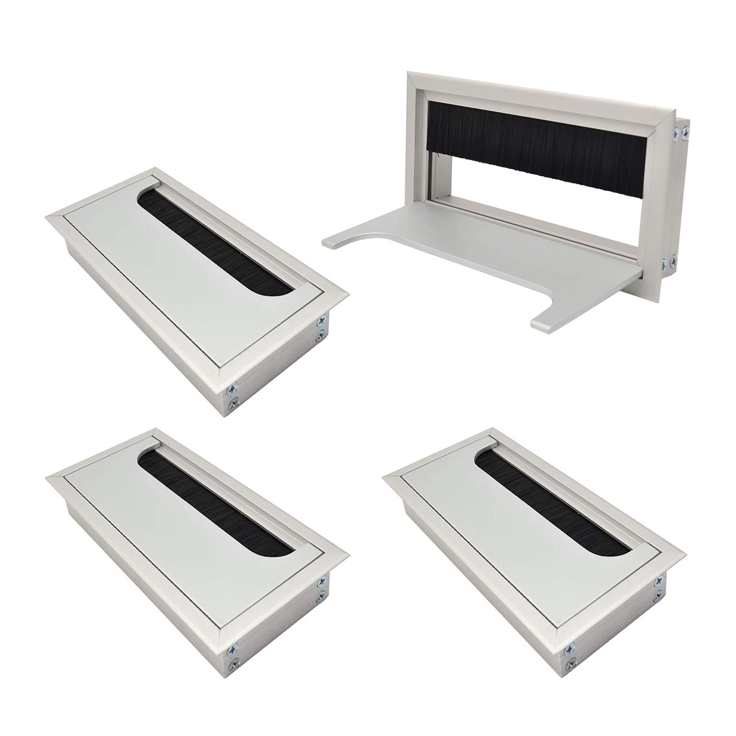LIKERAINY Cable Bushing Desk Table Grommets 80x 160mm Cable Outlet Tidy Cover Insert Square Cube Wire Organiser Aluminum Anodised Silver Pack of 4