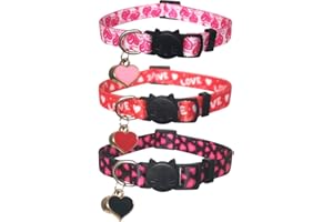LAMPHYFACE 3 Pack Valentine's Day Cat Collar with Bell Breakaway Adjustable Love Heart