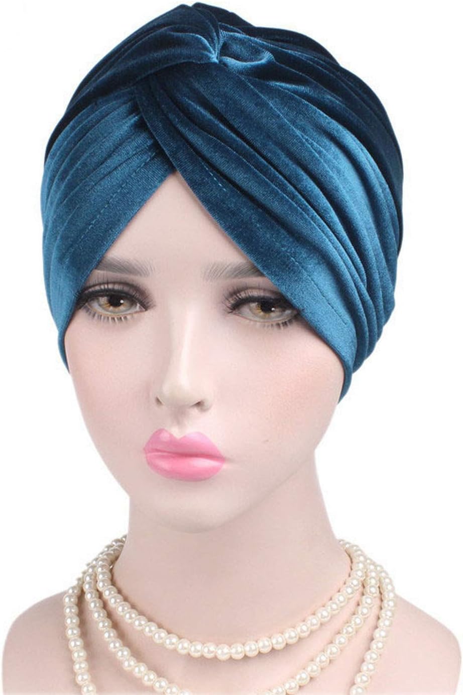 Headscarf Luxury Soft Velvet Turban Stretch Turban Hat Cross Twist Cap Chemo Caps Soft Headwrap Headbands Headwear,Blue Peacoc