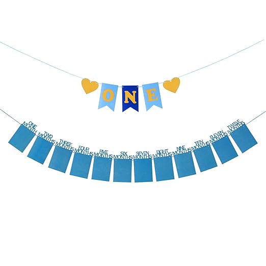 ZoomSky 2 Bilderrahmen Banner Set zum 1. Geburtstag, Baby 1-12 Monate Fotogirlanden und One Girlande mit Herz Wimpelkette aus Glitter Karte Papier fürBabydusche Party Deko, Kinderzimmer Foto Prop