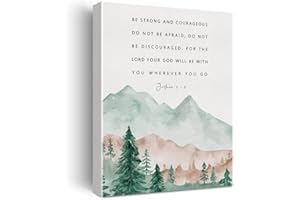 XIOLCXDR Bible Verse Canvas Print Decor Be Strong and Courageous Wall Painting Watercolor Home Office Posters Artwork Decoration 12”X15” (Framed)