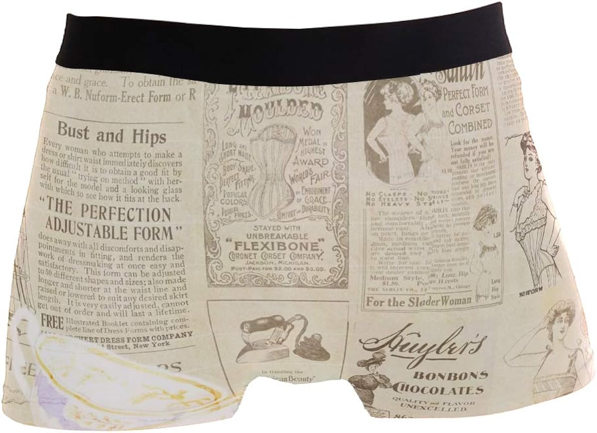 Men Boxer Briefs Vintage Newsprint Underwear for Boy Youth Mens