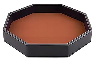 BAMBOO'S GROCERY LOKII 11.5 Inches Dice Rolling Tray, Leather Dice Tray, Felt Lined PU Leather Octagon Dice Tray (Brown)