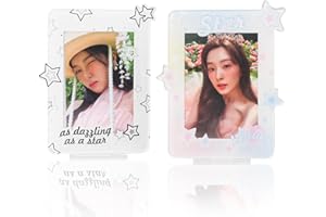 Baskiss 2 Pack Photocard Holders, Colorful Stars Design Standing Card Display Protectors for Kpop Photocard Photos Sport Trading Cards (Colorful Stars)