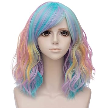 Amazon Com Mersi Women Rainbow Wigs Girls Colored Bangs Wigs