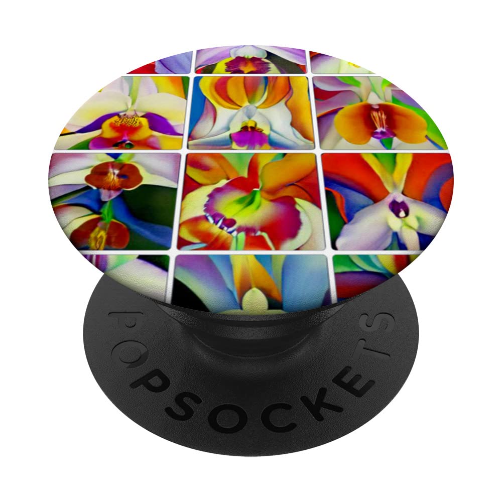 12 Colorful Modern Art Oil Paintings of Orchid (3x4 Grid) PopSockets Swappable PopGrip
