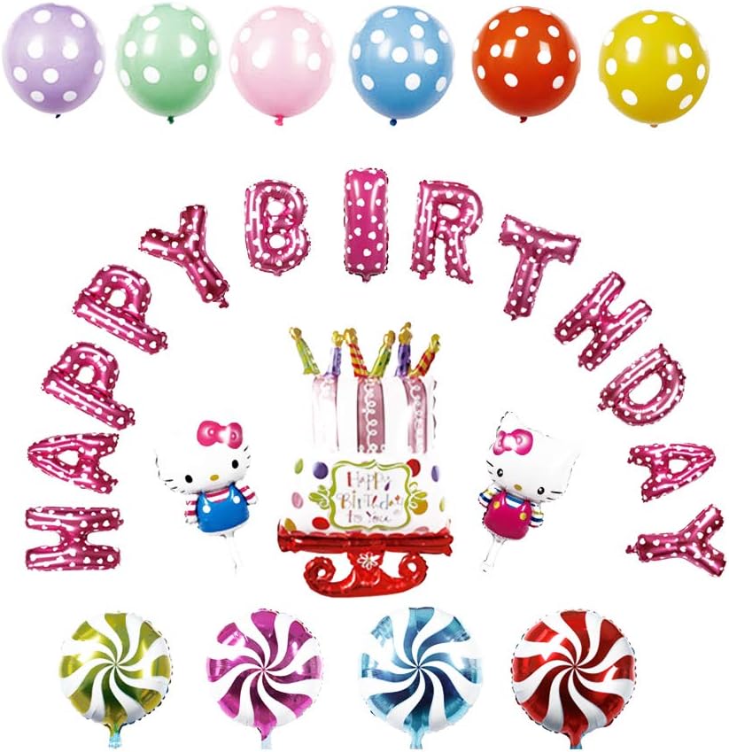 Birthday Foil Balloon Set Hello Kitty Multicolor Letters Happy Birthday Foil Balloons Aluminum Birthday Ballon Party Decorations 1 Set