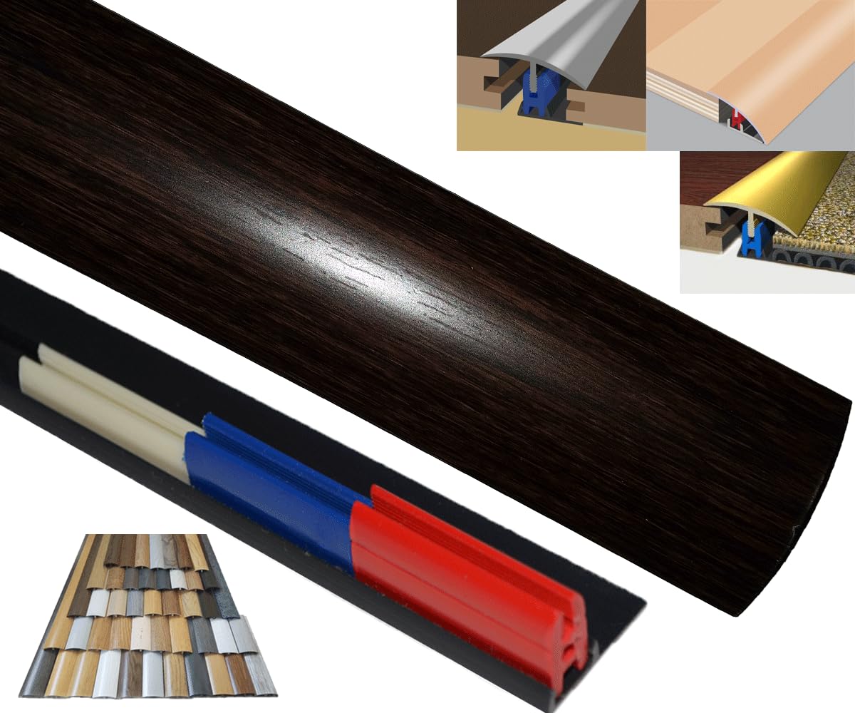 Laminated Threshold Strip Clip System 38mm x 90cm Multi-Height & Pivot Self Adhesive Easy Fit (Dark Oak)