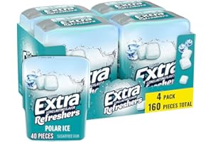 EXTRA Gum Refreshers Polar Ice Bulk Chewing Gum - Sugar-Free, 40 Piece Realable Bottle Pack of 4