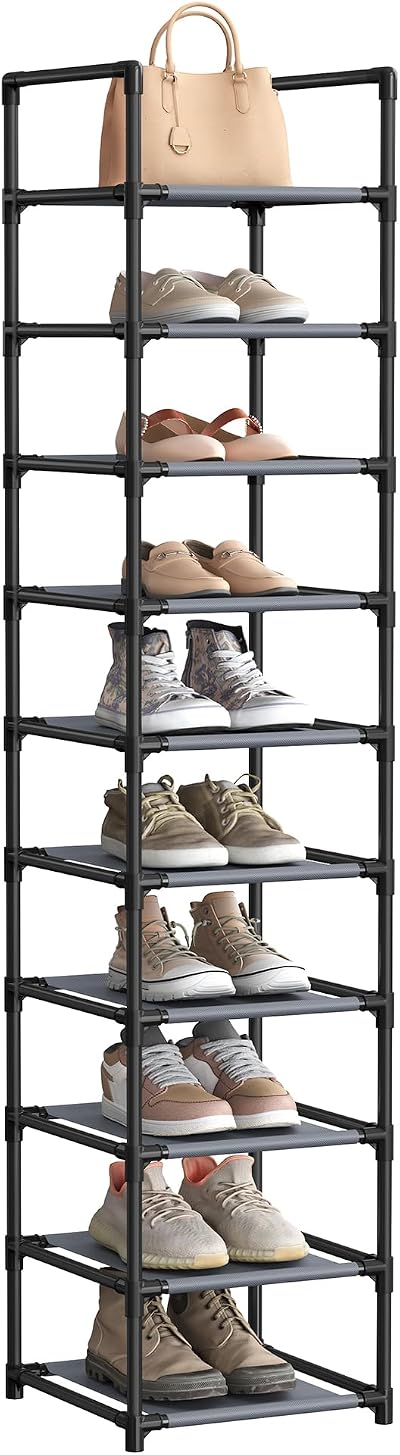 SONGMICS 10-Tier Shoe Rack 33 x 33 x 173 cm Grey LSR110G01