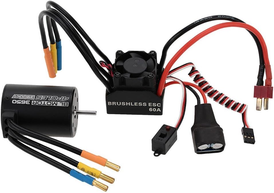 FastWin 3650 3900KV 4P Sensorless Brushless Motor & 60A Brushless Splash-Proof Electronic Speed Controller ESC with 5.8V/3A Switch Mode BEC for 1/10 RC Car (3650 3900KV +60A)