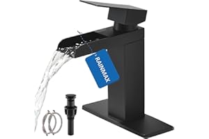 Matte Black Waterfall Bathroom Faucet, Single Handle Stainless Steel Bathroom Sink Faucet for 1 or 3 Hole, Rv Vanity Camper F