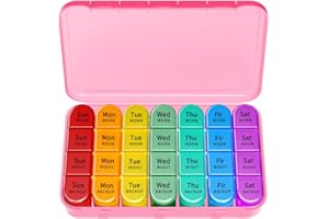 COLORWING Weekly Pill Organizer, Large Pill Box Case (7-Day / 4-Times-A-Day) with Big Compartments to Hold Plenty of Fish Oils, Vitamins, Morning noon Night Medication Dispenser (Pink)