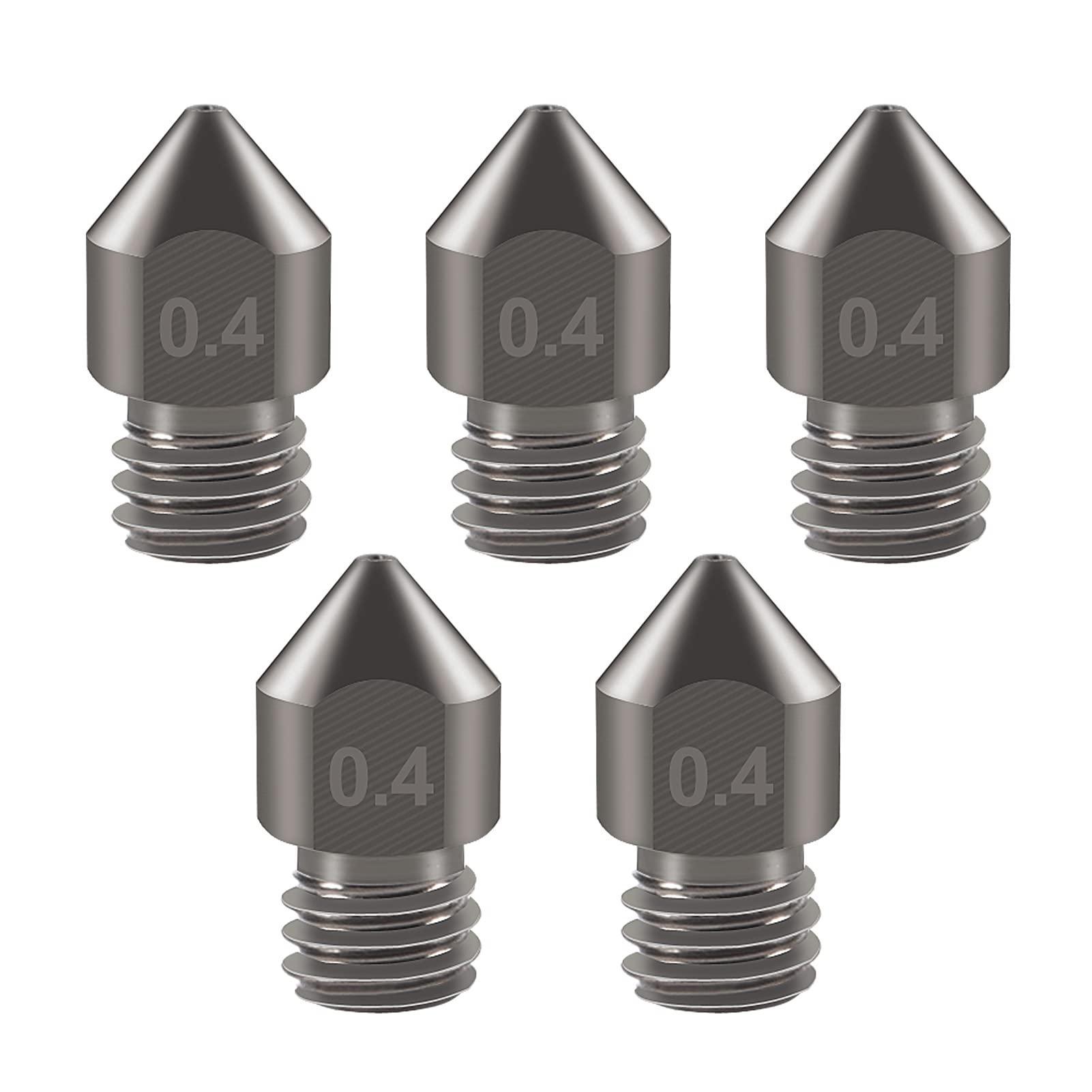 AITRIP 5 Piece High Temperature Sharp Hardened Tool Steel MK8 Nozzles 0.4mm for 1.75mm Makerbot, Creality CR-10 All Metal Hotend, Ender 3/ Ender3 pro, CraftBot, Prusa i3 3D Printer (5PCS)