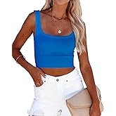 CYVESOULA Tank Top for Women Scoop Neck Sleeveless Crop Tops Chevron Ribbed Knit Crop Tank Top Fitted Soft Basic Cropped Tank