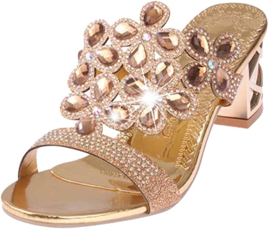 Clearance!!! Sunday Women Peep-toe High Heel Girls Rhinestone Summer Beach Shoes Sandals Ladies Roman Soft High Heel Sandals for Women