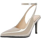 Soireelady Women's Slingback Heels Ankle Strap Pointed Toe Stilettos High Heel Beaded Pumps Dress Shoes 3.5 Inches