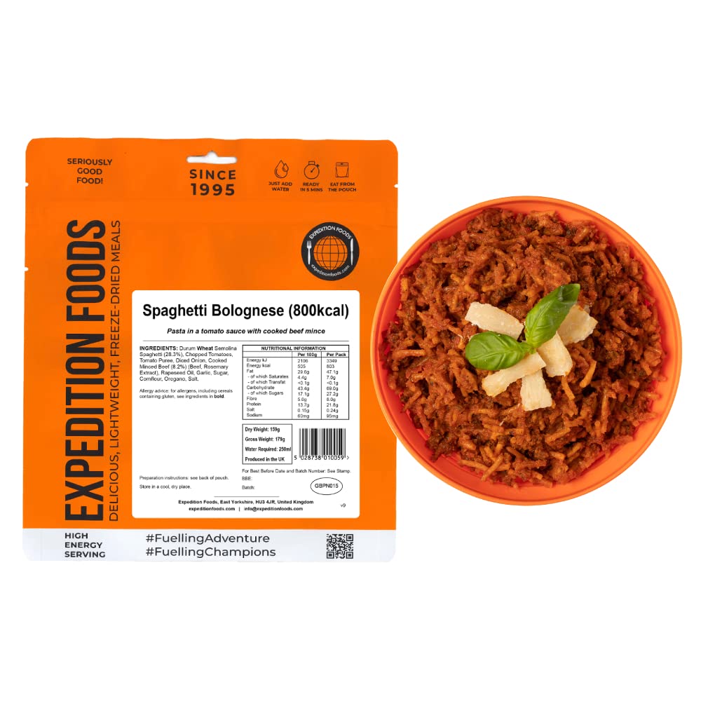 EXPEDITION FOODS Spaghetti Bolognese (High Energy Serving / 800KCAL) | Freeze-Dried Camping & Hiking Food