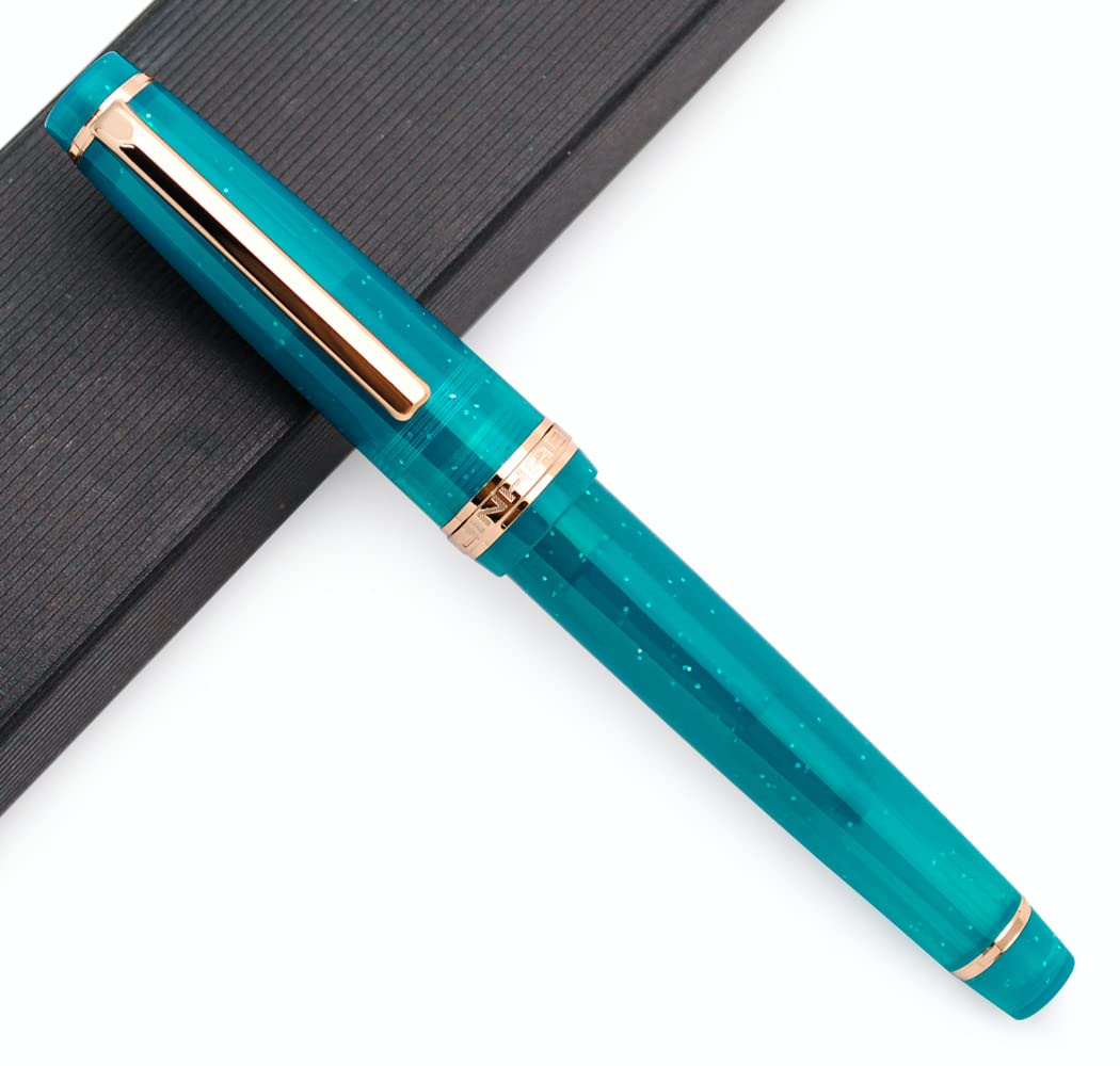 JINHAO 82 Celluloid Fountain Pen Acrylic Ink Pen with Ink Converter (Fine Nib, Gold Clip-Peacock Blue)