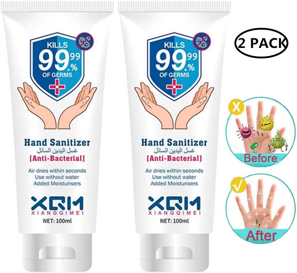 Hand Sanitizer Gel Kills 99.99% Germs Non-Rinse Disposable Hand Sanitizer, Long-lasting Anti-Bacterial Quick Drying Liquid Hand Soap 100ML 2pack