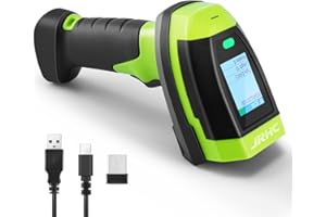 JRHC Barcode Scanner Wireless, 1D CCD Automatic Bar Code Scanner with Display Screen, Rechargeable Handhold Barcode Reader with 2.4G Receiver & USB Wired Plug and Play (Green)